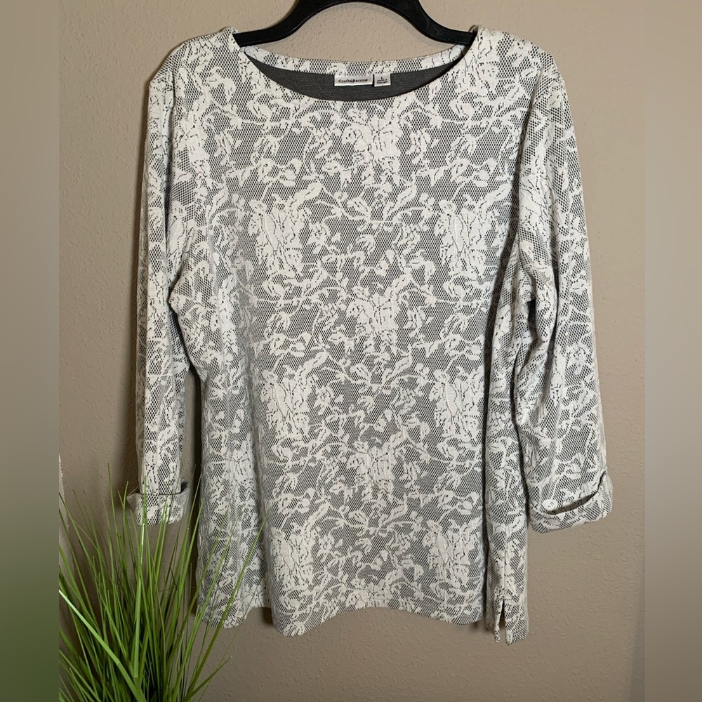 Croft & Barrow Gray and White Lace Blouse